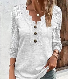economico -Per donna Maglietta Semplice Casual Manica Lunga Scollo a V Top Regolari Quotidiano Uscire Weekend Bottoni Nero Bianco Grigio Autunno