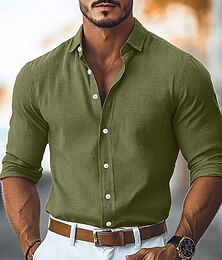 economico -Per uomo Camicia Camicia di lino Camicia Estiva Camicia da Spiaggia Camicia con Bottoni Semplice Vacanza Crociera Nero Rosa Verde Azzurro Manica Lunga Colletto Primavera & Estate Tutte le stagioni