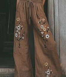 abordables -Femmes Jambe large Pantalons Pantalon palazzo Mode Streetwear Longueur complète Taille haute Fleur Taille Élastique Cordon de serrage Imprimé Respirabilité Confortable Rue Tenue quotidienne Sortir