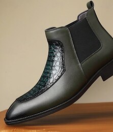 levne -Pánské zelené chelsea boty s krokodýlím reliéfem a umělou kůží – stylové kotníkové boty s elastickými boky pro módní muže, koncertní večery a městské streetwear