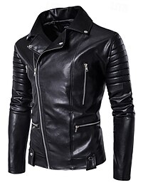 economico -Per uomo Giacca in Ecopelle Giacca da Biker Giacca da Moto Vacanza Quotidiano Antivento Caldo Tasca Autunno Inverno Semplice Moda Classico Bavero Regolare Nero Giacca