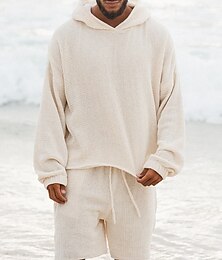 billige -Herre Hattetrøje Joggedress sweatsuit Rød Beige Med hette عادي 2 deler Sport & Utendørs Daglig Ferie Gatemote Grunnleggende Fritid Vår Høst Klær Gensere Gensere