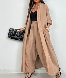 economico -Per donna Vacanza Moda Camicie di cotone e lino Set di Pantaloni Bolero Top Manica Lunga Tinta unica Vacanza Casual Quotidiano Nero Marrone chiaro Blu Primavera Vestibilità regolare