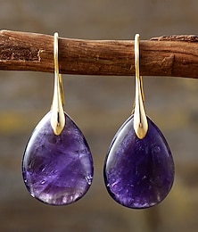 abordables -Pendientes de piedra natural con forma de lágrima para mujer con gancho dorado: elegantes joyas de mujer hechas a mano para ropa informal, regalos y ropa de estilo bohemio.