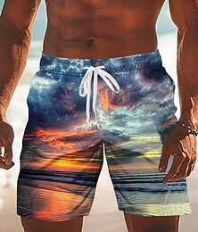 お買い得  -男性用 海洋 風景画 サンセット スイムトランク スイムショーツ ボードショーツ ミディアムウエスト ストリートファッション ハワイアン バケーション サイドポケット メッシュライニング 伸縮性のあるドローストリングウエスト デザイナー 衣類