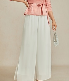 abordables -Femmes Culottes Jambe Large Pantalons à jambes droites Élégant Style Classique Occasionnel Longueur complète Taille moyenne Couleur Unie Taille Élastique Élastique Mariage Vacances Soirée Blanche