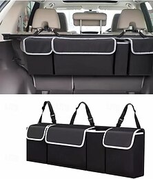 お買い得  -車のトランクオーガナイザー、大容量、マルチポケット付き、SUV、トラック、車のアクセサリー用の耐久性のある600dオックスフォード生地で作られたユニバーサル後部座席収納バッグ
