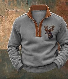 economico -Per uomo Maglia Felpa con zip corta Nero Grigio Mezza zip Blocco di colori Renna Mezza cerniera Stampato Sport & Outdoor Quotidiano Ferie Vintage Streetwear Casual Autunno & Inverno Abbigliamento