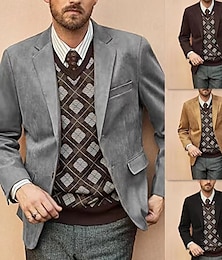 billiga -Herr Kavaj i fusk mocka Kavaj Företag Cocktailfest Bröllopsfest Mode Ledigt Vår Höst Polyester Ensfärgat Ficka Knappar Bekväm Enkelknäppt Blazer Svart Khaki grön Ljusgrå Kaffe