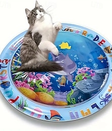 ieftine -Covoraș răcoritor pentru animale de companie de 25,6 inch, covoraș de apă cu tematică oceanică, jucărie interactivă răcoritoare cu design de pești plutitori, modele marine de desene animate pentru