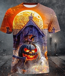 お買い得  -Halloween 男性用 カボチャ 3D Tシャツ 半袖 Tシャツ 3Dプリント クルーネック シャツ 誇張された デザイナー ホラー パーティー ストリート カジュアル オレンジ 夏 春 衣類 S M L XL XXL XXXL