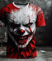 Недорогие -Halloween Муж. 3D Клоун Футболка С короткими рукавами Футболка 3D печать Вырез под горло Рубашка преувеличены Оригинальный рисунок Ужас Для вечеринок Для улицы Повседневные