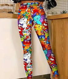 abordables -Mujer Polainas Punk Activo Vacaciones Longitud total Alta cintura Graphic Animal Gato Impresión 3D Secado rápido Transpirabilidad Suave Elástico Exterior Hogar Casual Negro Blanco Arco Iris Gris Otoño
