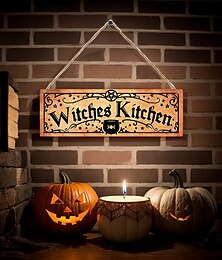 levne -Dřevěná závěsná cedule na Halloween, strašidelná atmosféra na zeď a dveře, dekorace na Halloweenskou párty v interiéru i exteriéru