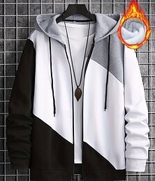baratos -Homens Moletom Full Zip Hoodie Moletons com zíper Casaco de lã Moletom de lã Branco Com Capuz Tecido Patchwork Bolsos Desportos e Ar livre Diário Feriado Poliéster Roupa de rua Básico Casual Outono