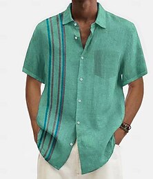economico -Per uomo Camicia Estiva Camicia casual Camicia da Spiaggia Camicia con Bottoni Blu Verde Manica Corta Motivo A righe Bavero Vacanza Camicia hawaiana Abbigliamento Poliestere Moda Casual Confortevole
