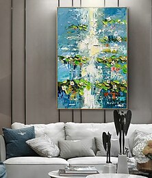 abordables -Pintura al óleo hecha a mano, lienzo, arte de pared, decoración moderna abstracta, flores de nenúfar para decoración del hogar, pintura enrollada sin marco y sin estirar