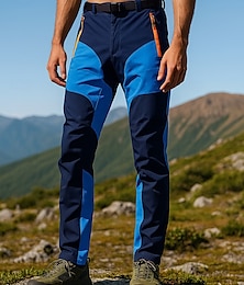 abordables -Hombre Pantalones para senderismo Pantalones de lluvia para senderismo Pantalones de protección Retazos Al aire libre Ajuste regular Impermeable Resistente al Viento Prendas de abajo Azul Camping