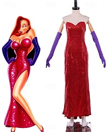 preiswerte -Falsches Spiel mit Roger Rabbit Jessica Kaninchen Kleid Abenteuerfilm Sexy Kostüm Film Cosplay for Damen Erwachsene Halloween Karneval Welttag des Buches Leistung Party