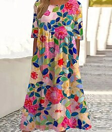 ieftine -Pentru femei Rochii Midi Rochie casual Rochie de vară Modă Modern Zilnic Plajă Sfârșit de săptămână Fit regulat Floare Manșon Jumate Stil Nautic Roz Îmbujorat Trifoi Primăvară Toamnă