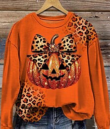 economico -Felpe da donna di Halloween, grafiche paisley, casual, a maniche lunghe, girocollo, normali, da strada, casual, da indossare ogni giorno, con stampa gialla e arancione, autunno inverno.