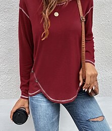 economico -Per donna Blusa Tinta unica Elegante Casual Manica Lunga Girocollo Top Regolari Quotidiano Patchwork Nero Rosa Vino Cachi Azzurro Autunno