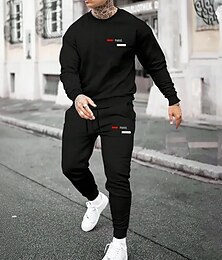 abordables -Hombre París 2 piezas Conjuntos de sudaderas 3D Chándal Sudadera Manga Larga Pantalones largos Cuello Barco Deportivo Casual / Diario Casual Impresión 3D Primavera Otoño Invierno Negro Azul Rojo