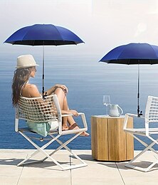 billige -360 graders roterbar utendørs parasoll med klips - justerbar varmeisolerende parasoll for camping, strandstoler, golfbiler, rullestoler og terrasseplasser - blå paraplytilbehør