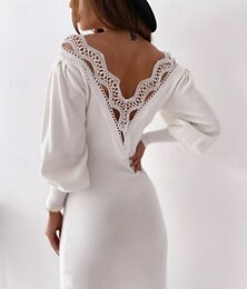 abordables -Femmes Mini Robe Robe fourreau Occasionnel Quotidien Coupe régulière Uni manche longue Col en V Noir Blanche Printemps Automne Hiver