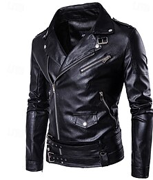 economico -Per uomo Giacca in Ecopelle Giacca da Biker Giacca da Moto Vacanza Quotidiano Antivento Caldo Tasca Autunno Inverno Semplice Moda Classico Bavero Regolare Nero Giacca