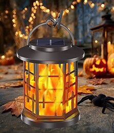 abordables -1 linterna de llama intermitente solar impermeable para exteriores, para Halloween y Navidad, con 20 luces LED, para patio, jardín, césped, camino, terraza, luz colgante decorativa para paisaje.