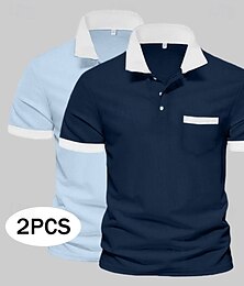 お買い得  -男性用 ポロシャツ ゴルフシャツ ビジネス カジュアル ラペル 半袖 カラーブロック ポケット 2個 夏 オールシーズン レギュラー 青と白 グレイ / レッド 青 + グレー ブルー+ネイビー ネイビー＋ホワイト 白 + ブラック ポロシャツ