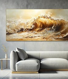 abordables -Pintura al óleo hecha a mano, arte de pared, decoración moderna abstracta de olas marinas para sala de estar, decoración del hogar, marco estirado, pintura colgante/lienzo enrollado (sin marco)