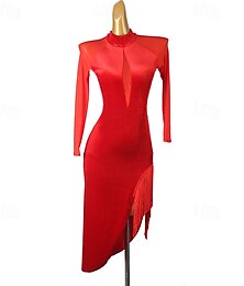 levne -Latinské tance Šaty Třásně Dámské Výkon Denní nošení Dlouhý rukáv Spandex