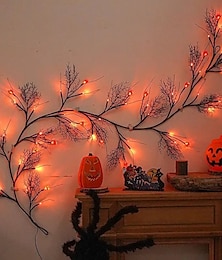 abordables -Guirlande lumineuse LED en rotin pour Halloween, 1,8 m, 54 LED, alimentée par batterie, 8 modes d'éclairage, décoration de fête d'Halloween, pour la maison, le balcon, la fenêtre, la scène