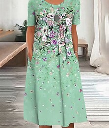ieftine -Pentru femei Rochii Midi Rochii Tricou Rochie A line Rochie de vară Vacanță Casual Zilnic Fit regulat Floral Grafic Manșon scurt Stil Nautic Roz Îmbujorat Albastru piscină Trifoi Vară Primăvară