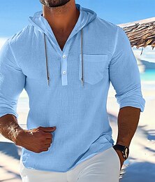 economico -Per uomo Camicia Camicia di lino Abbigliamento da spiaggia Camicia con Bottoni Camicia con cappuccio Semplice Vacanza Casuale Nero Rosa Blu Verde militare Manica Lunga Con Cappuccio Estate Primavera