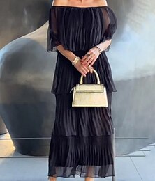 olcso -Női Midi ruha Koktélruha Esküvői vendég ruha Sifon Elegáns Divat Modern Szabadtéri Vakáció Normál Sima Féhosszú Aszimmetrikus Fekete Fehér Szürke Nyár Tavasz