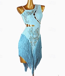 abordables -Baile Latino Vestido Borla Cristales / diamantes de imitación Mujer Rendimiento Ropa Cotidiana Sin Mangas Licra