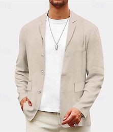 billige -Herre Blazer Virksomhet Cocktailfest Bryllupsfest Mote Fritid Vår Høst Polyester عادي Lomme Knapper Bekvem Enkeltkneppet Blazer Gul Lysegrønn Navyblå Brun