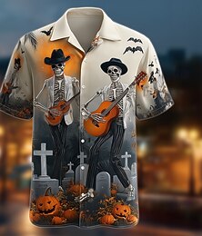 economico -Halloween Per uomo Teschio Zucca Cimitero Camicia Camicia con colletto cubano Camicia con Bottoni Manica Corta Gotico punk oscuro Ferie Abbigliamento casual alla moda Estate Camicia con colletto camp
