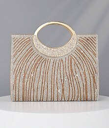 economico -pochette da sera con strass da donna con manico rotondo – borsa con cristalli dorati scintillanti per cocktail party, matrimoni ed eventi formali