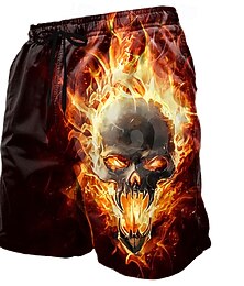 economico -Costumi di fiamma con teschio per uomo costumi da bagno pantaloni da bagno vita media stile punk gotico scuro vacanza streetwear tasche laterali fodera in rete vita elastica con coulisse