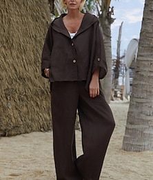 abordables -Femmes Mode Streetwear Chemisier Ensembles de Pantalons Haut boléro manche longue À capuche Couleur Unie Vacances Décontracté Quotidien Blanche Rose Claire Marron Printemps Coupe régulière