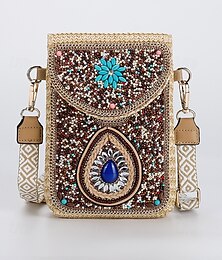 preiswerte -Umhängetasche mit Perlenbesatz für Damen mit buntem Schmetterlingsdesign, Bohème-Stil, lässige und Reise-Schultertasche für Damen, perfekt für Strand, Urlaub und Sommerausflüge
