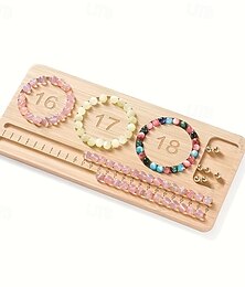 baratos -Bandeja de contas de madeira maciça com organizador de joias, compartimentos numerados 16-18, divisor ajustável e ganchos dourados - armazenamento de contas para fabricação de pulseiras faça você