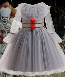 abordables -Clown Pennywise Halloween Robe Costume Costume élégant Il Horreur Déguisement effrayant Enfant Fille Halloween Carnaval Performance Soirée Déguisements d'Halloween faciles Se déguiser