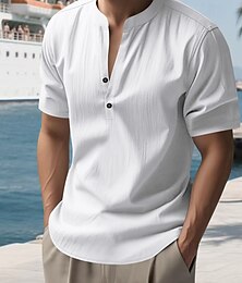 economico -Per uomo Camicia Camicia di lino Camicia popover Camicia casual Camicia di cotone Semplice Vacanza Streetwear Nero Bianco Cachi Azzurro Manica Corta Colletto alla coreana Estate Abbigliamento