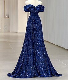 economico -Abito da sera a sirena  tromba in paillettes abito elegante formale matrimonio lungo fino al pavimento senza maniche spalle scoperte allacciato con pieghe