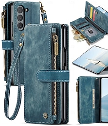 economico -telefono Custodia Per Samsung Galaxy Z Fold Custodia Portafoglio Cerniera con Cordino Cavalletto TPU Pelle PU